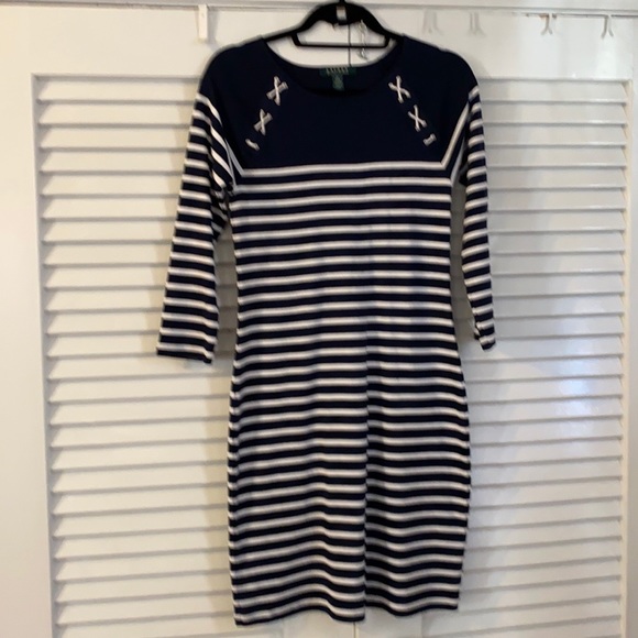 Ralph Lauren Medium navy white striped dress - Picture 1 of 5